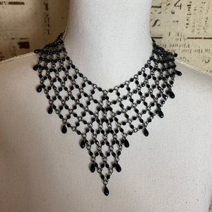 Vintage Black Beaded Statement Necklace